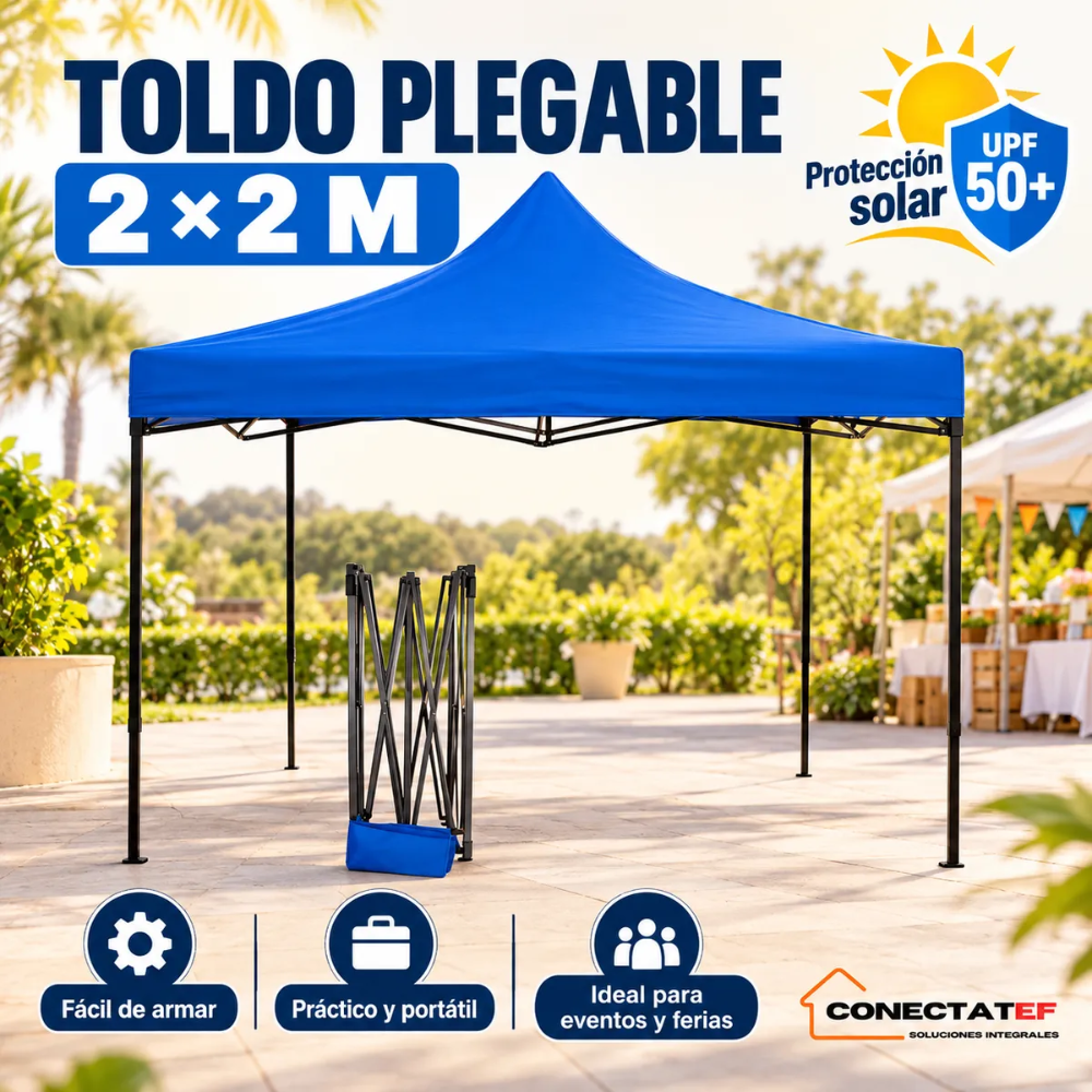 Toldo Plegable 2x2 Protección UPF 50+ Azul