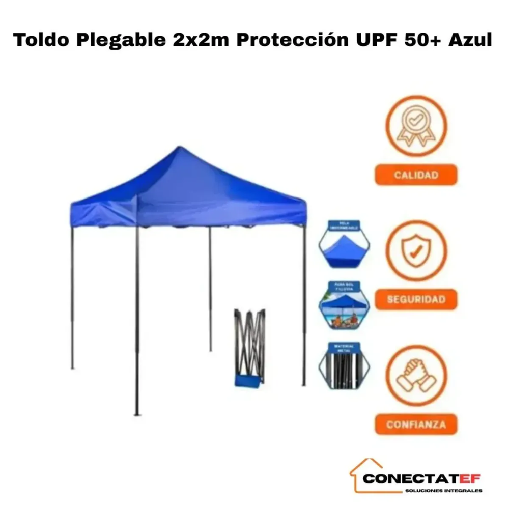 Toldo Plegable 2x2 Protección UPF 50+ Azul