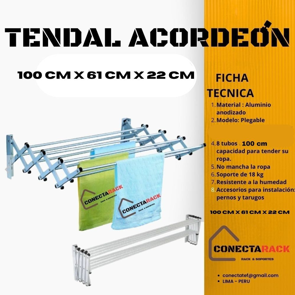 Tendedero De Ropa Acordeon de pared 100X61X22 cm