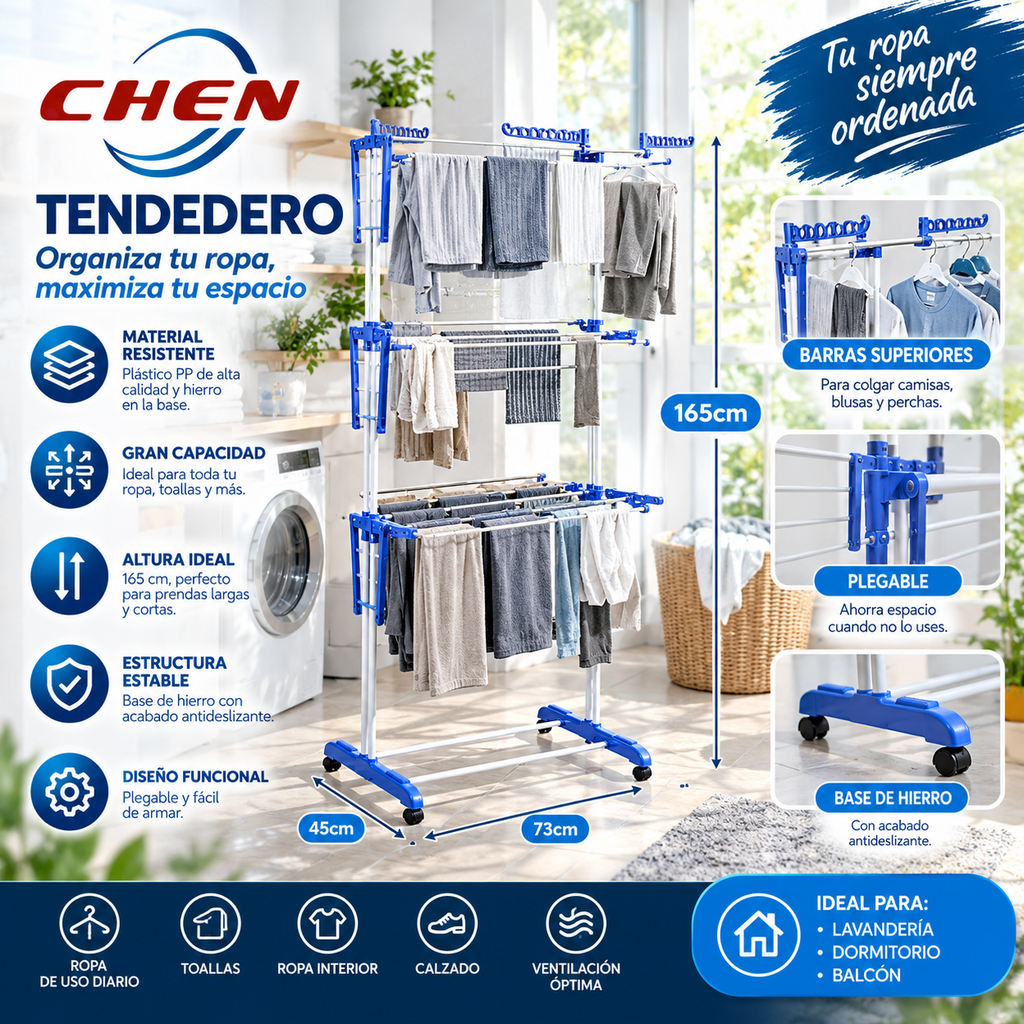 TENDEDERO VERTICAL CHEN BASE DE HIERRO PLEGABLE