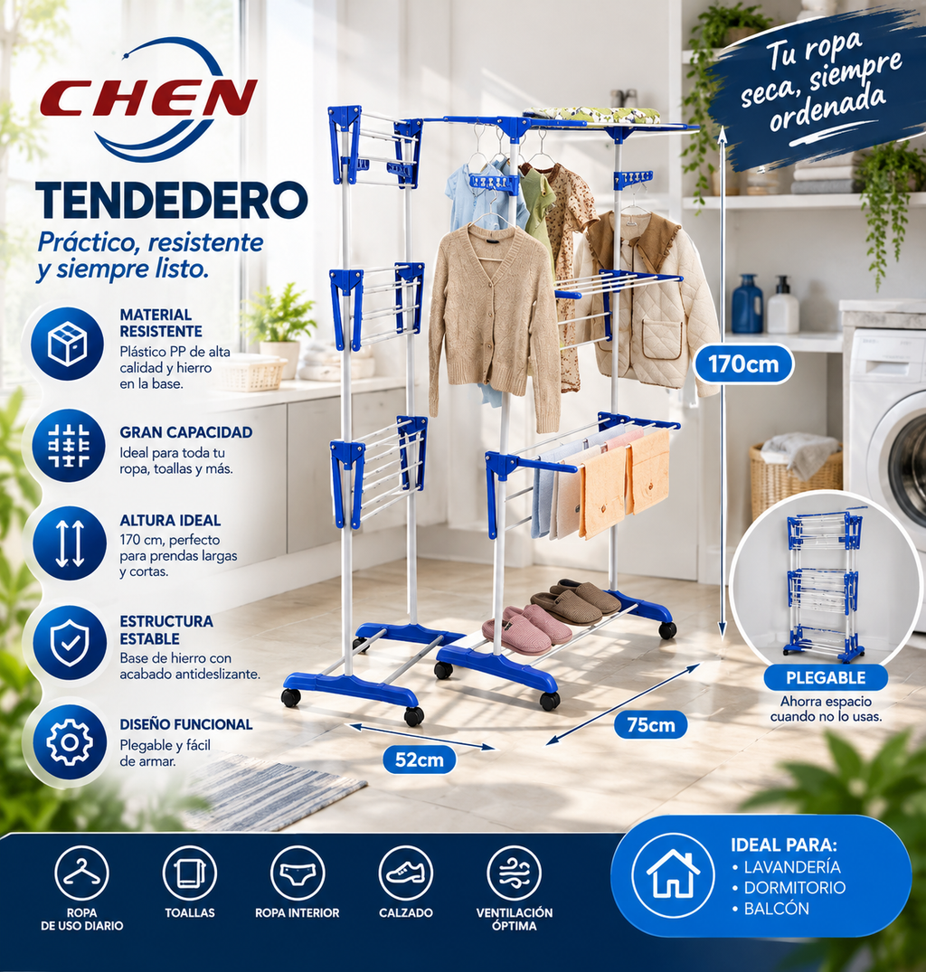 TENDEDERO CHEN TRES NIVELES Y BASE DE HIERRO