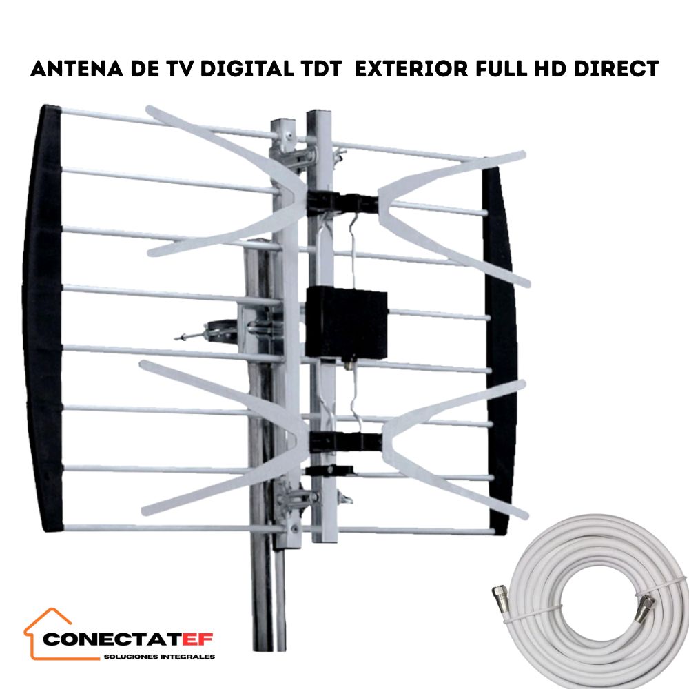 Antena De Tv Digital Tdt Exterior Full HD Direct conectatef mas cable coaxial10m