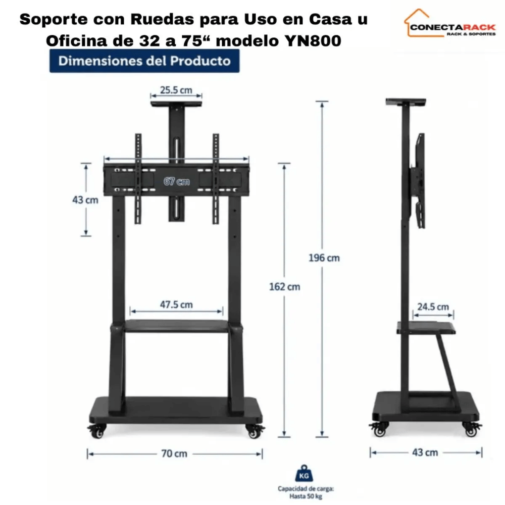 Soporte para Pantallas de 32” a 75” Móvil para TV con Ruedas –YN800