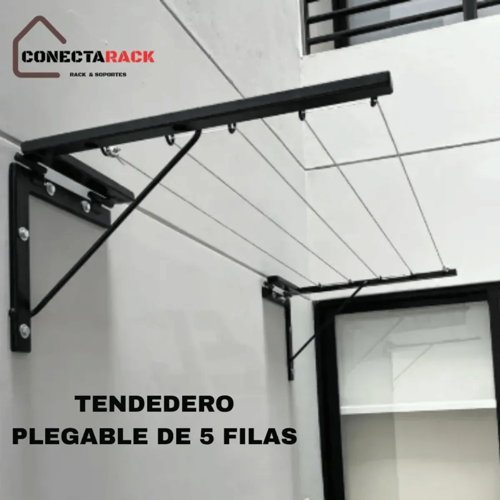 Tendedero Plegable 5 Filas Negro Acero Inoxidable