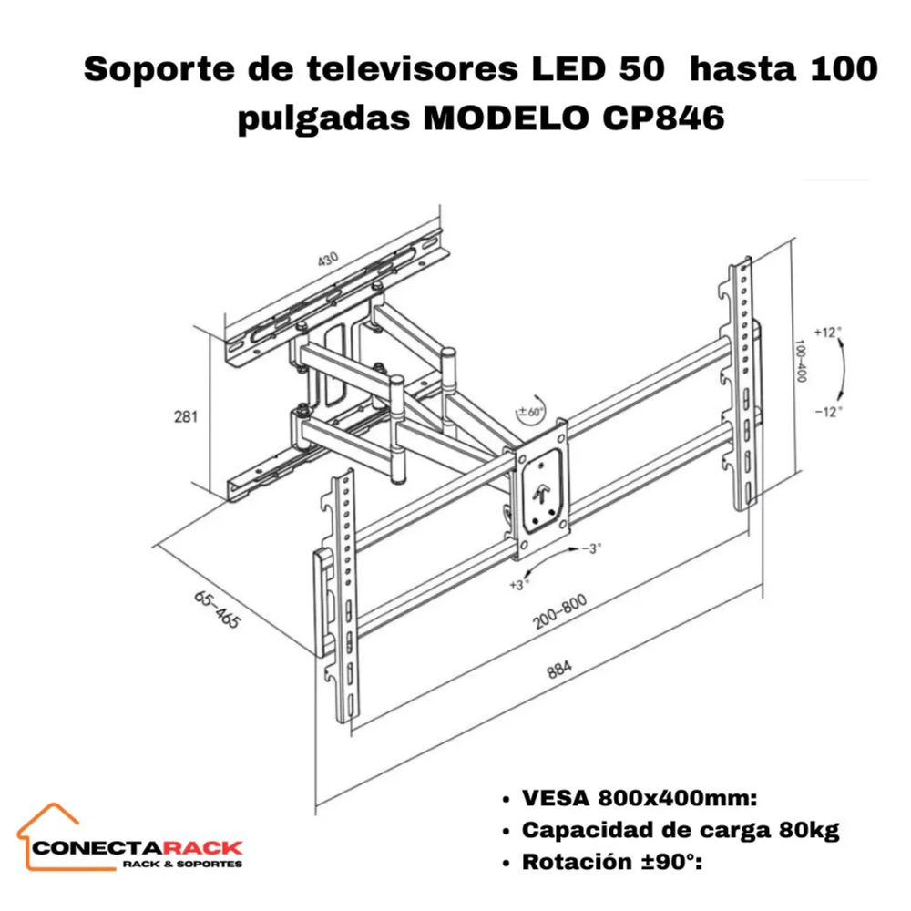 Soporte de televisores LED 50 hasta 100 pulgadas MODELO CP846