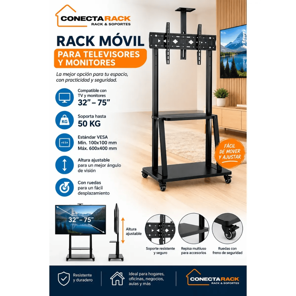 Soporte para Pantallas de 32” a 75” Móvil para TV con Ruedas –YN800