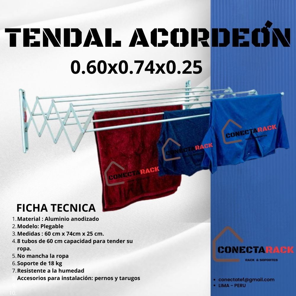 Tendedero de Ropa Plegable Aluminio 60 x 74 x 25 Acordeon