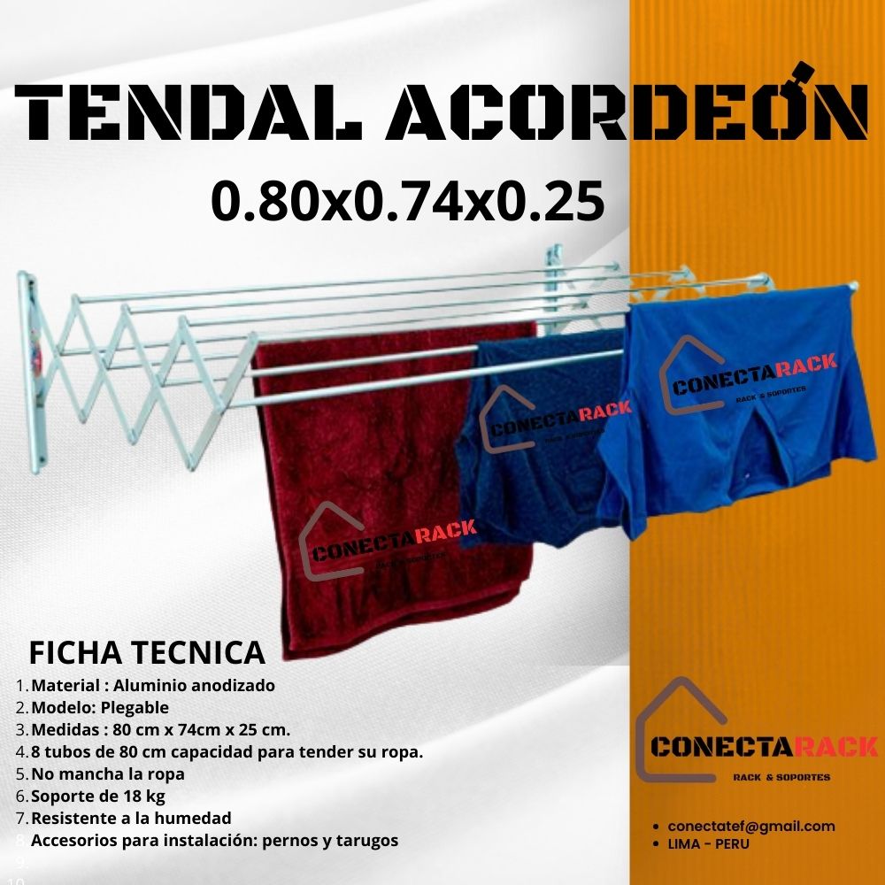 Tendedero de Ropa Plegable Aluminio 80 X 74 X 25 ACORDEON