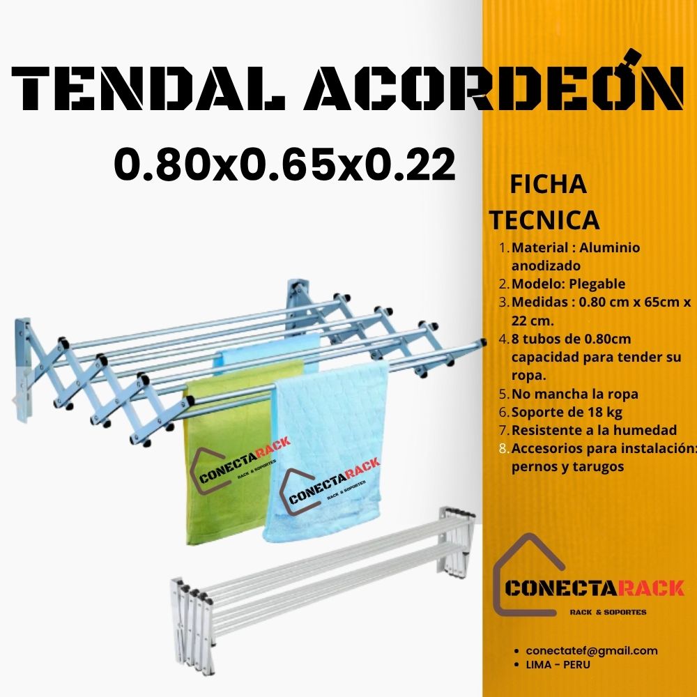Tendedero De Ropa Acordeon de pared 80X61X22 cm